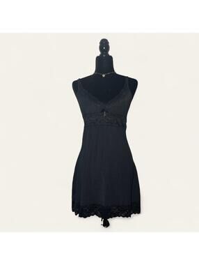 Vintage Y2K Secret Possessions Black Lingerie Slip Dress Charm Detail
